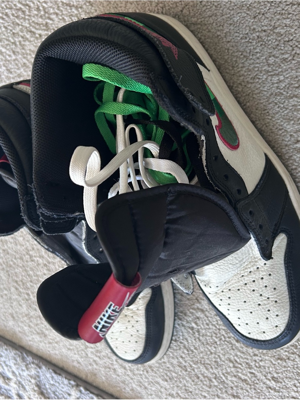 Nike Air Jordan 1 Mid Black White with green and burgundy accents - Picture 4 of 5